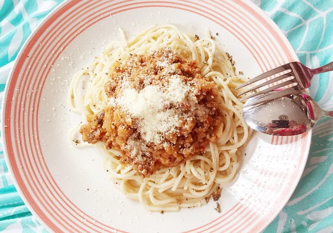 「ロカボ食」第二弾「自家製低糖質ケチャップで作るミートソースパスタ」