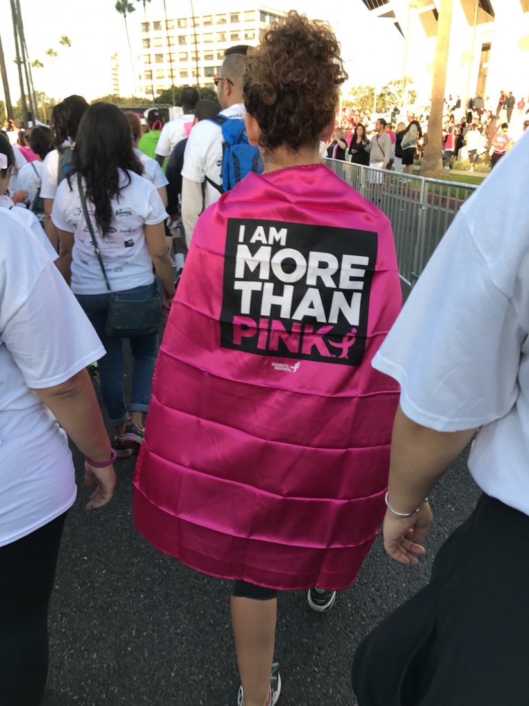 真っピンクのマントには、このイベントの今年のスローガン「MORE THAN PINK」の文字が大きくプリントされています