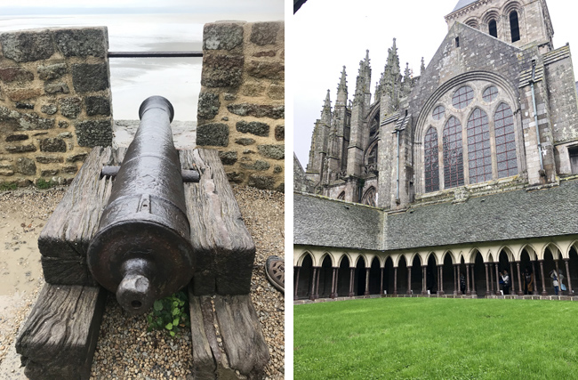 戦時下に使用された大砲（左上写真）、歴史を感じさせる聖堂（右上写真）。